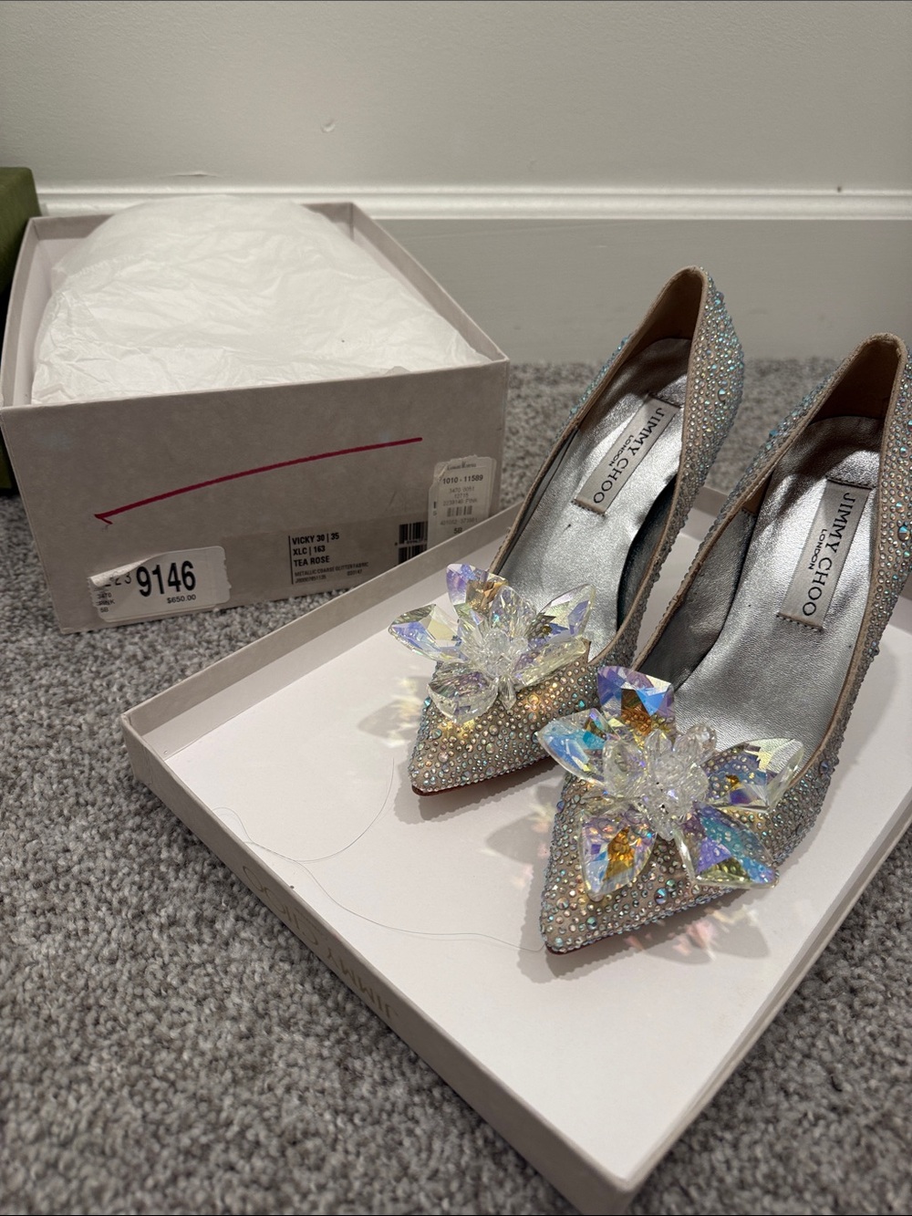 Jimmy Choo Iridescent Crystal-Embellished Pointed Toe Pumps